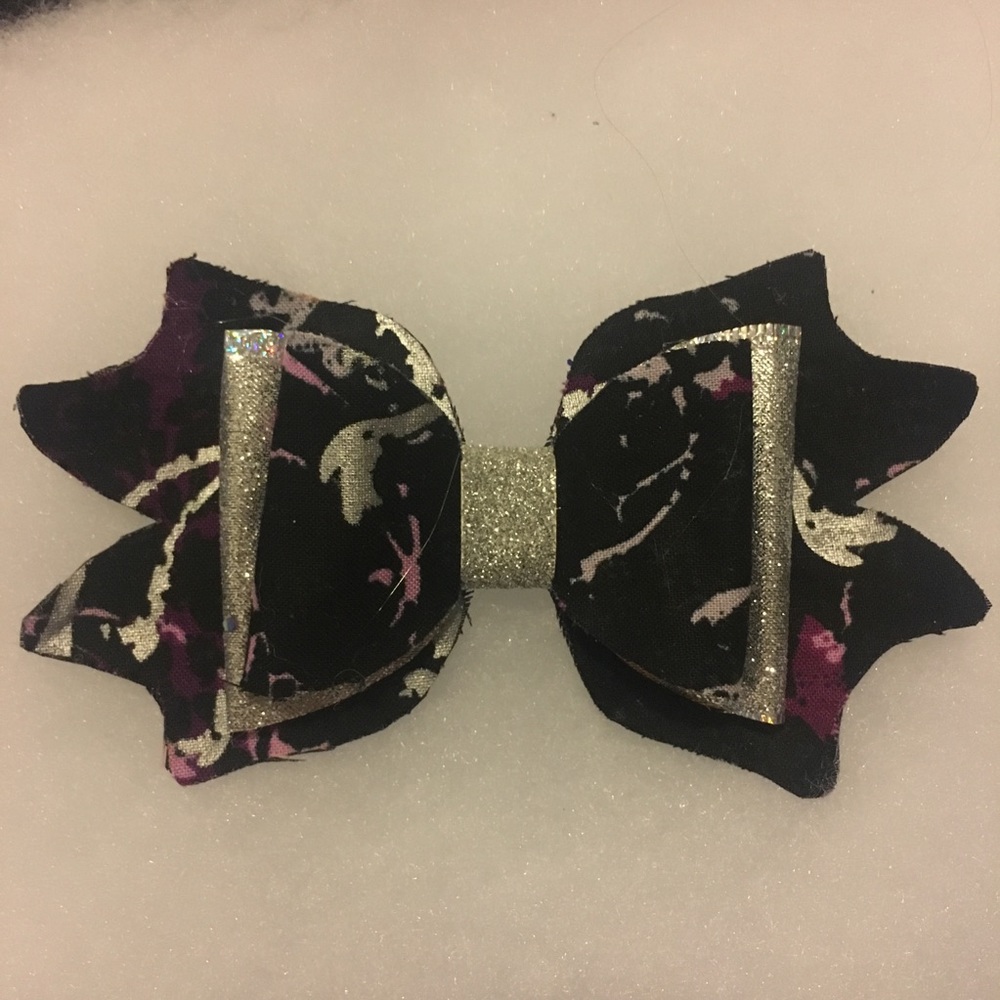 Black silver purple pink splatter hair bow